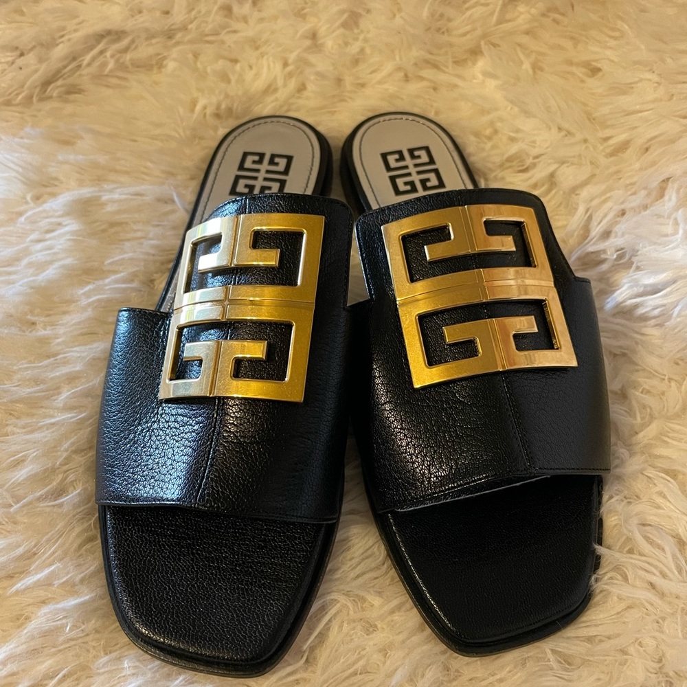 Givenchy Women's Black Logo Insert Leather Sandals